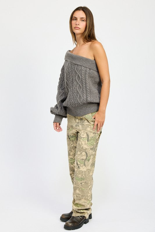 Sindy Oversized One Shoulder Sweater - HOUSE OF SHE
