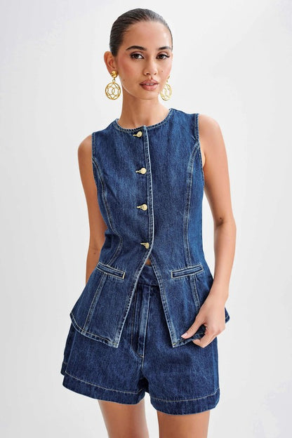 Mila Denim Two Piece Top & Shorts Set