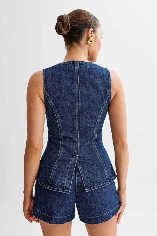 Mila Denim Two Piece Top & Shorts Set - HOUSE OF SHE