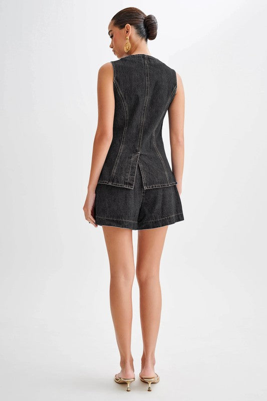 Mila Denim Two Piece Top & Shorts Set - HOUSE OF SHE