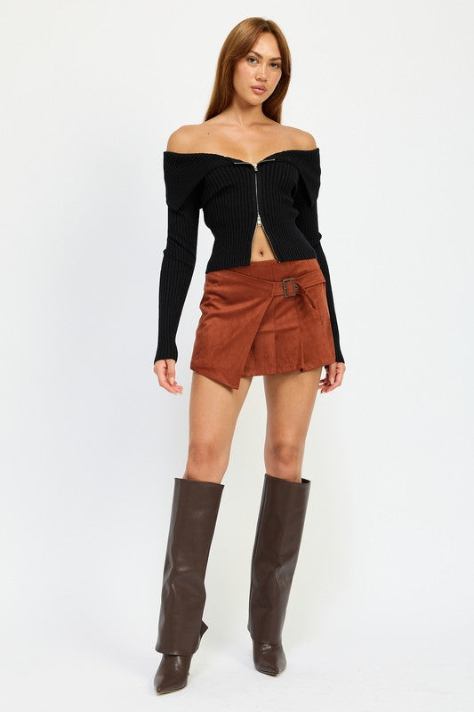 Wrapped Buckle Belt Mini Skirt - HOUSE OF SHE