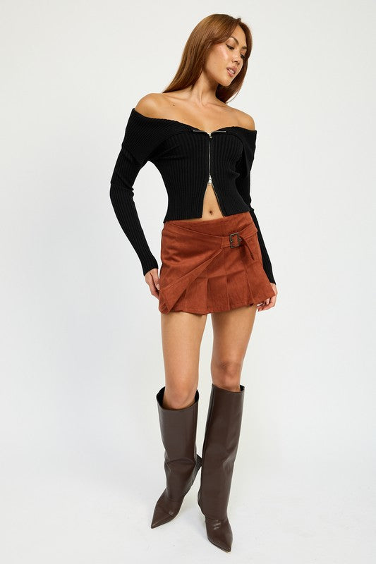 Wrapped Buckle Belt Mini Skirt - HOUSE OF SHE
