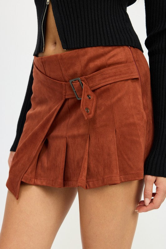 Wrapped Buckle Belt Mini Skirt - HOUSE OF SHE