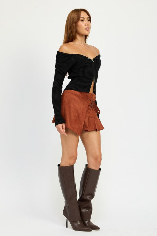 Wrapped Buckle Belt Mini Skirt - HOUSE OF SHE