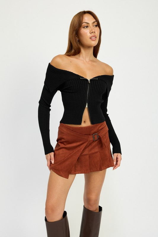 Wrapped Buckle Belt Mini Skirt - HOUSE OF SHE