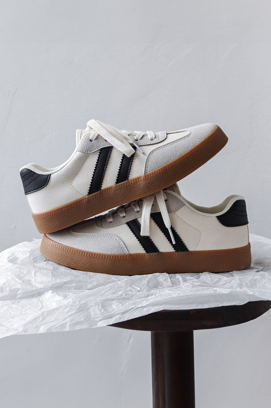 Striped Lace-up Flat Sneakers  HOUSE OF SHE