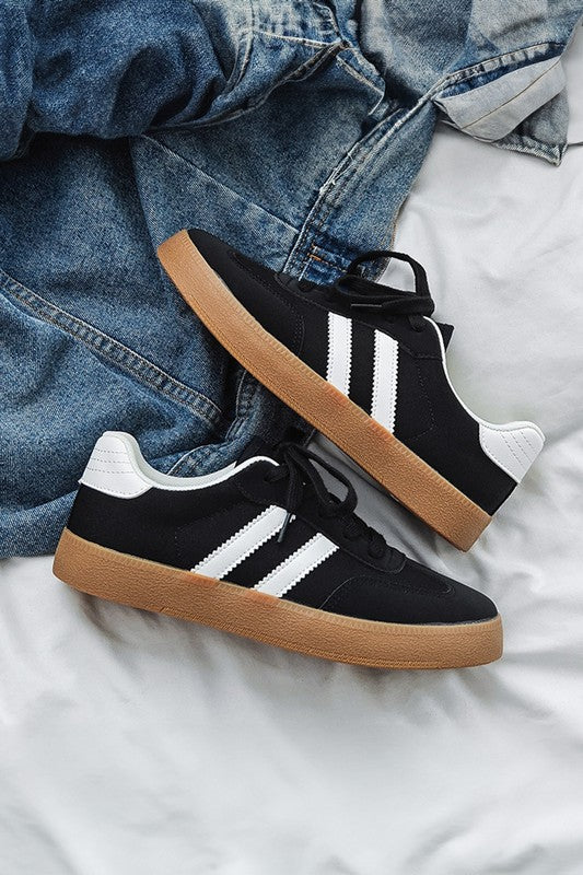 Striped Lace-up Flat Sneakers  HOUSE OF SHE