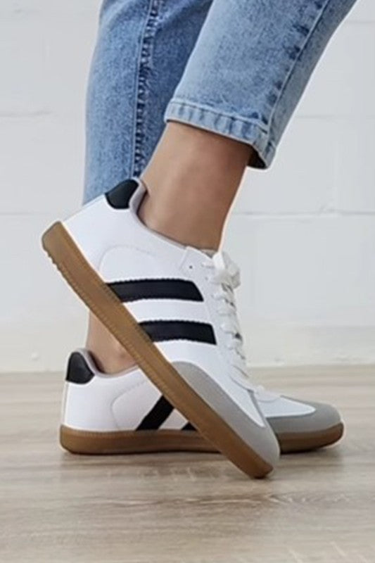 Striped Lace-up Flat Sneakers  HOUSE OF SHE
