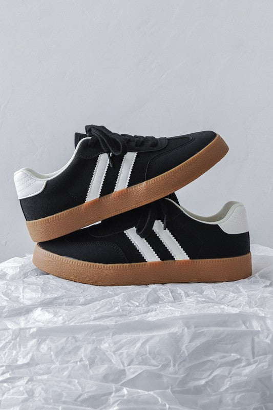 Striped Lace-up Flat Sneakers  HOUSE OF SHE