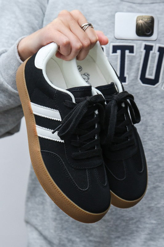 Striped Lace-up Flat Sneakers  HOUSE OF SHE
