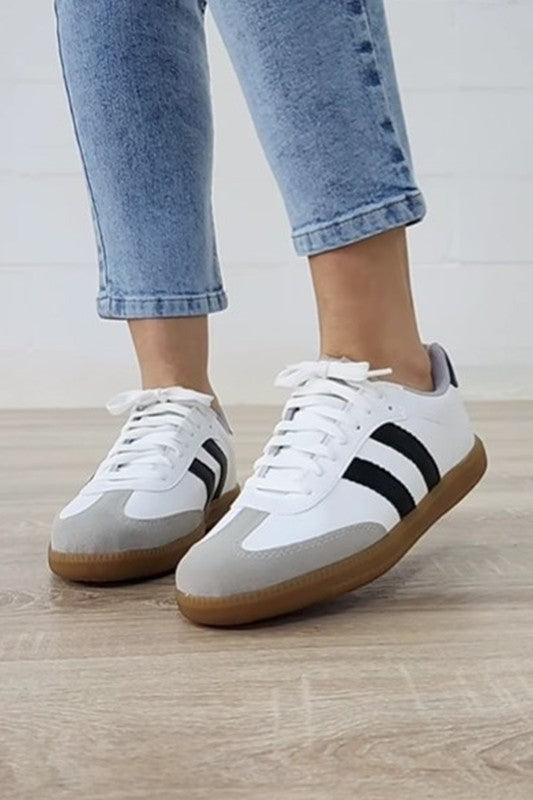 Striped Lace-up Flat Sneakers  HOUSE OF SHE