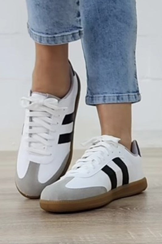 Striped Lace-up Flat Sneakers  HOUSE OF SHE