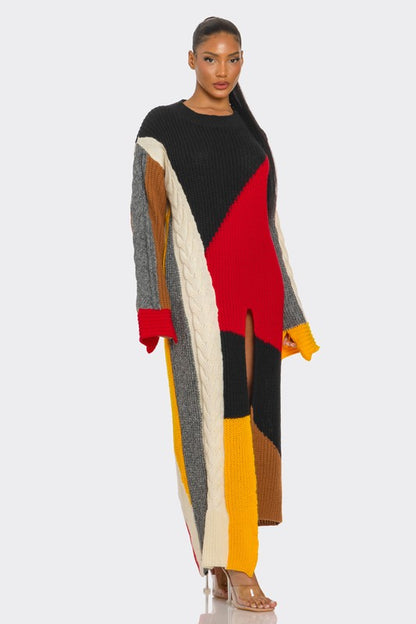 Color-Block Cable Knit Maxi Dress