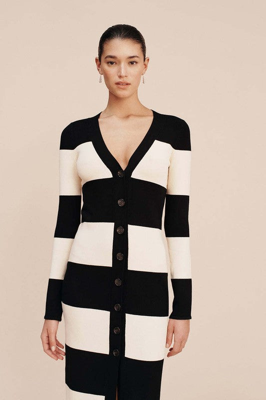 Mona Stripped Cardigan Sweater Dress - HOUSE OF SHE