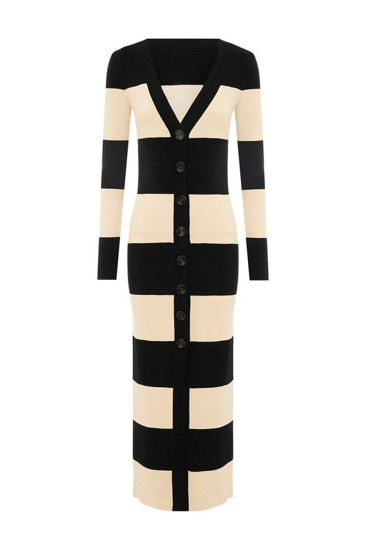Mona Stripped Cardigan Sweater Dress - HOUSE OF SHE