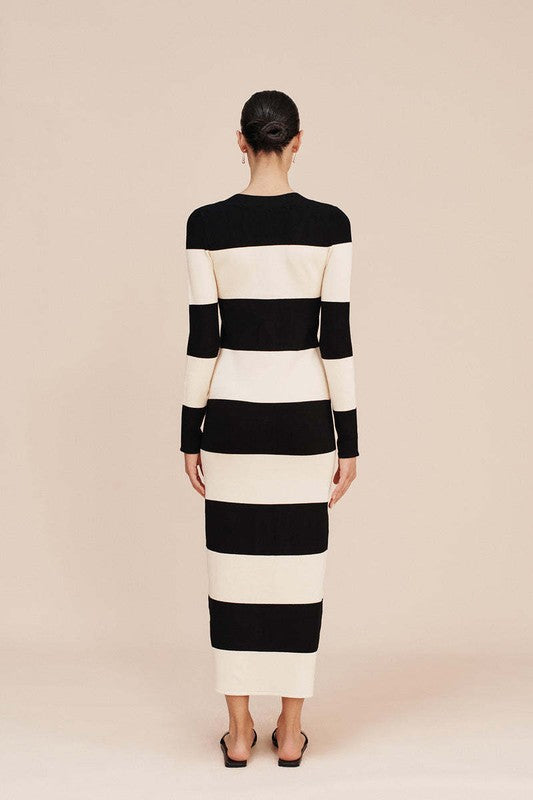 Mona Stripped Cardigan Sweater Dress - HOUSE OF SHE