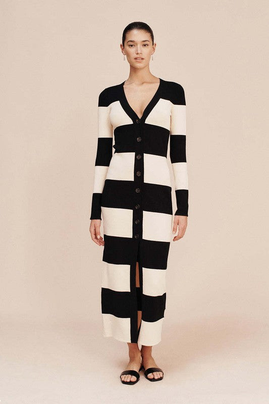 Mona Stripped Cardigan Sweater Dress - HOUSE OF SHE