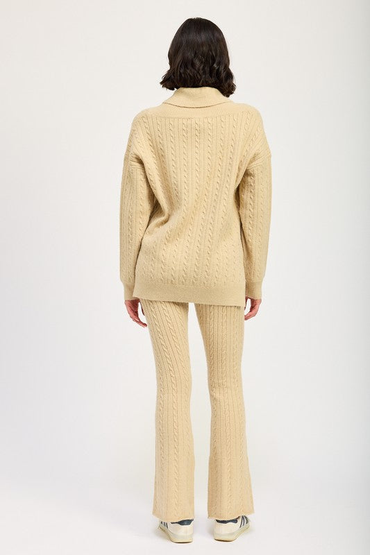 Cable Knit Collared Sweater Top - HOUSE OF SHE