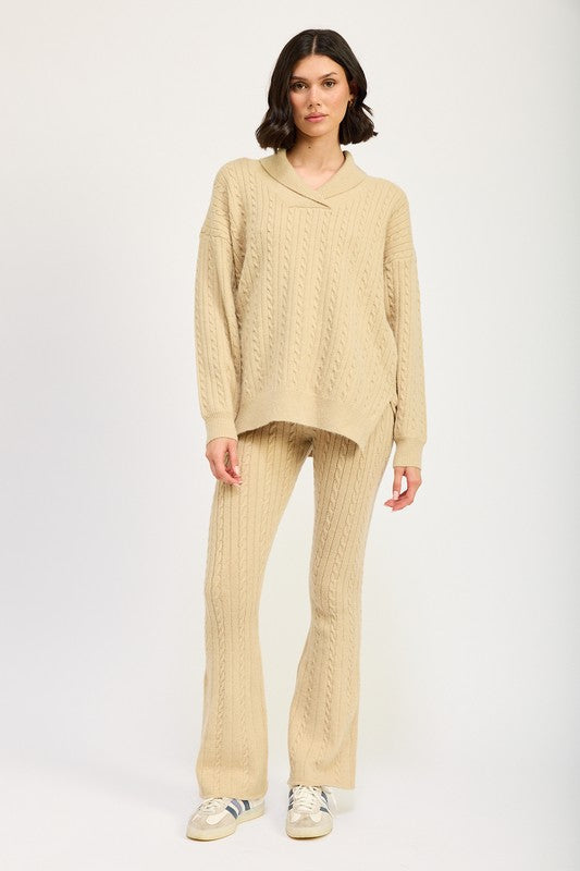 Cable Knit Collared Sweater Top - HOUSE OF SHE