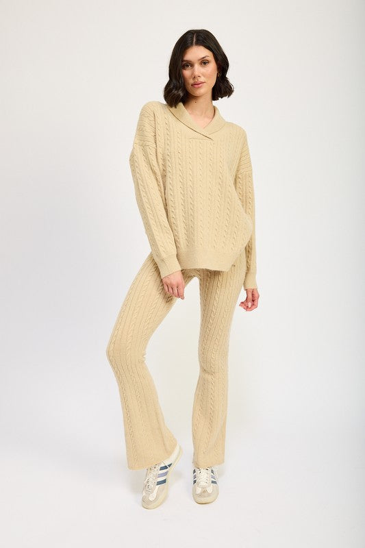 Cable Knit Collared Sweater Top - HOUSE OF SHE