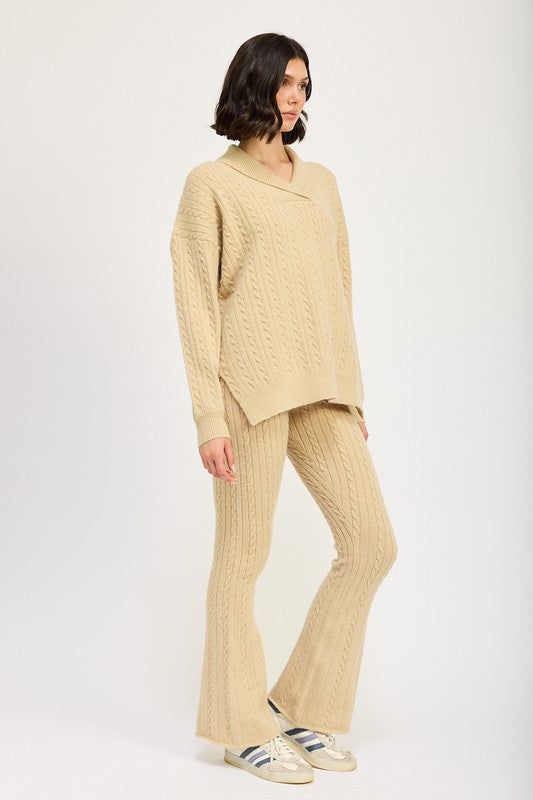 Cable Knit Collared Sweater Top - HOUSE OF SHE