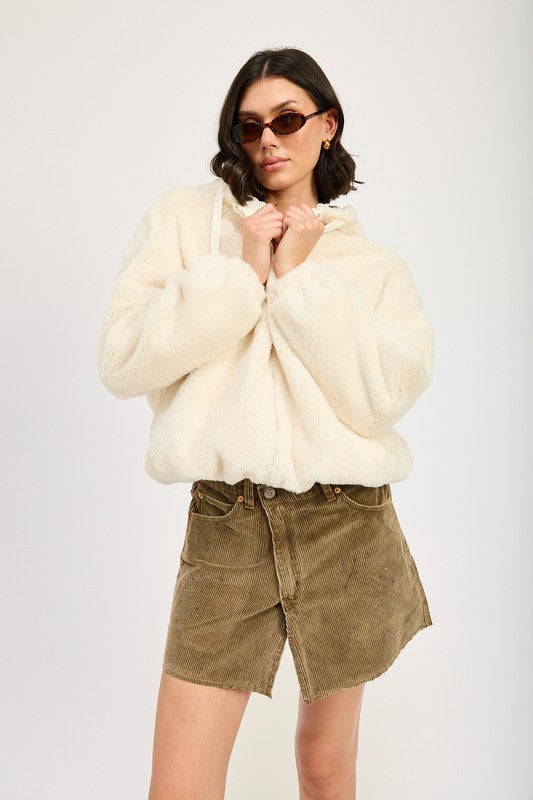 Fuzzy Hooded Jacket - HOUSE OF SHE