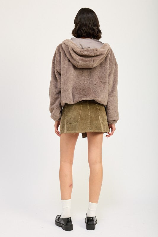 Fuzzy Hooded Jacket - HOUSE OF SHE
