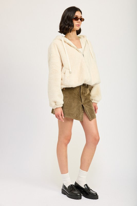 Fuzzy Hooded Jacket - HOUSE OF SHE