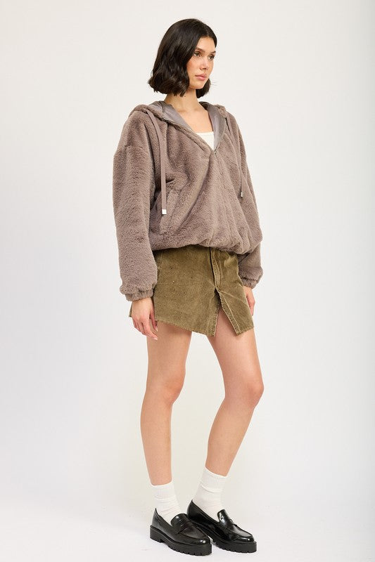 Fuzzy Hooded Jacket - HOUSE OF SHE