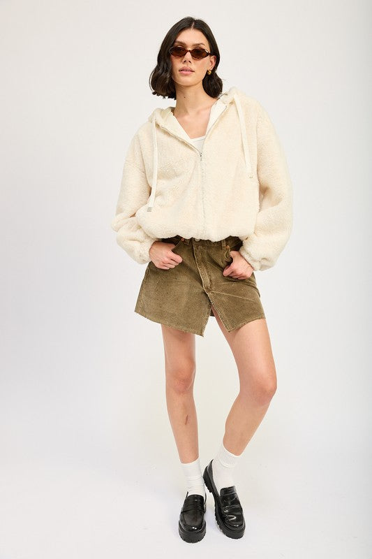 Fuzzy Hooded Jacket - HOUSE OF SHE