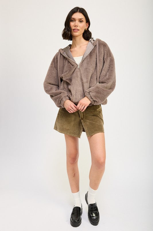 Fuzzy Hooded Jacket - HOUSE OF SHE