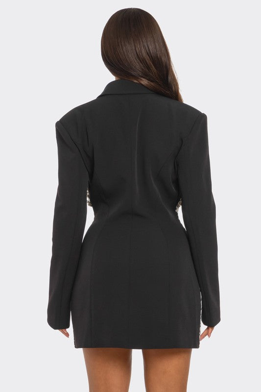 Monochrome Glam Blazer Dress - HOUSE OF SHE