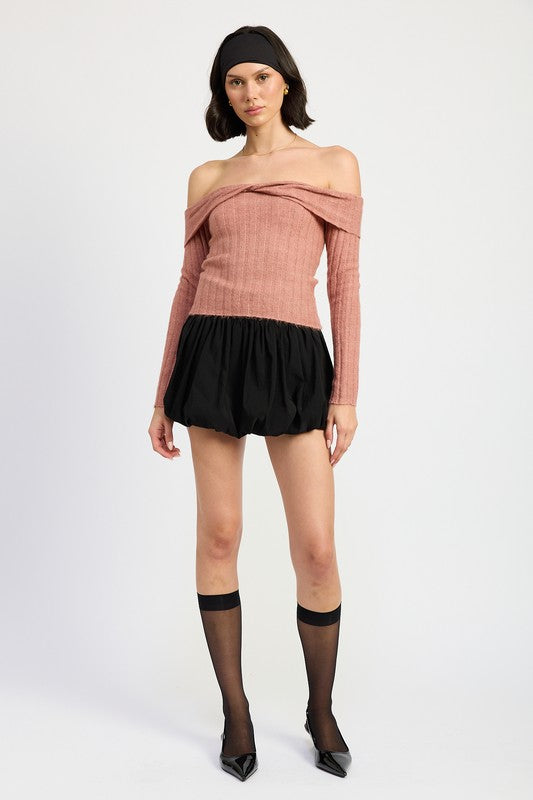 Lucy Off The Shoulder Beige Knit Top - HOUSE OF SHE