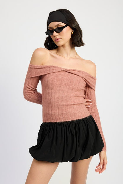 Lucy Off The Shoulder Beige Knit Top