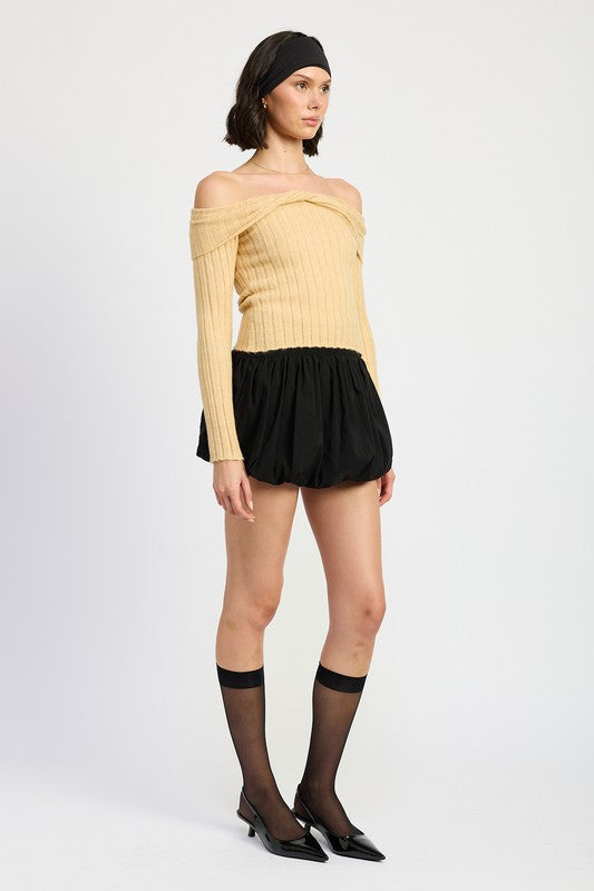 Lucy Off The Shoulder Beige Knit Top - HOUSE OF SHE