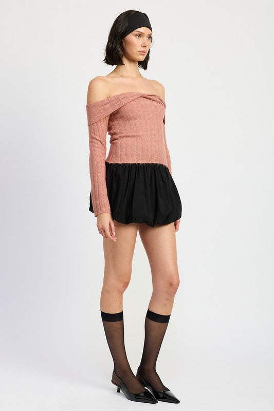 Lucy Off The Shoulder Beige Knit Top - HOUSE OF SHE