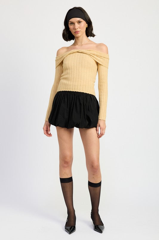 Lucy Off The Shoulder Beige Knit Top - HOUSE OF SHE