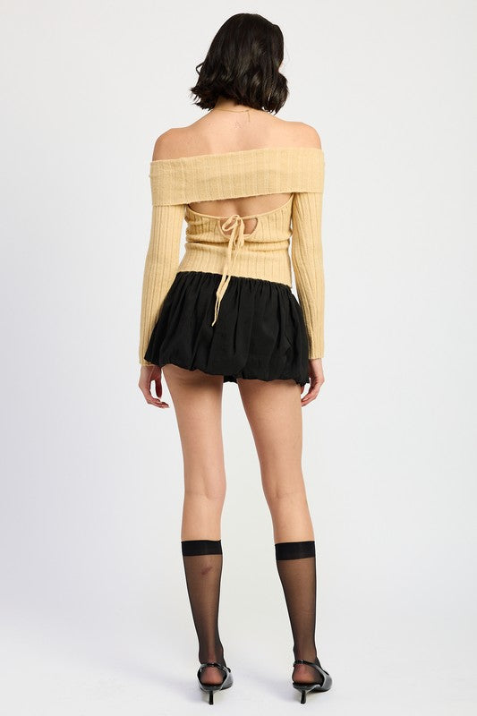 Lucy Off The Shoulder Beige Knit Top - HOUSE OF SHE