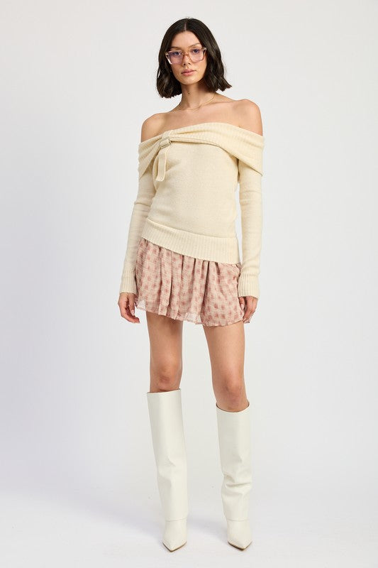 Mixed Media Off Shoulder Mini Dress - HOUSE OF SHE