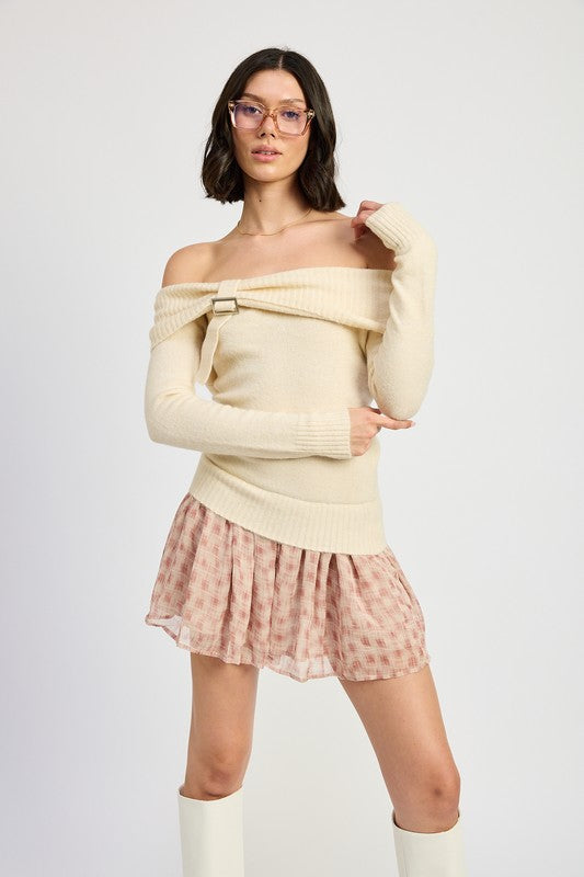 Mixed Media Off Shoulder Mini Dress - HOUSE OF SHE