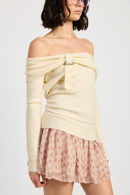 Mixed Media Off Shoulder Mini Dress - HOUSE OF SHE