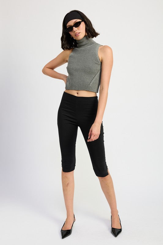 Turtle Neck Ribbed Sleeveless Top - HOUSE OF SHE