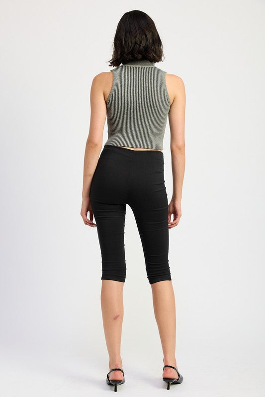 Turtle Neck Ribbed Sleeveless Top - HOUSE OF SHE