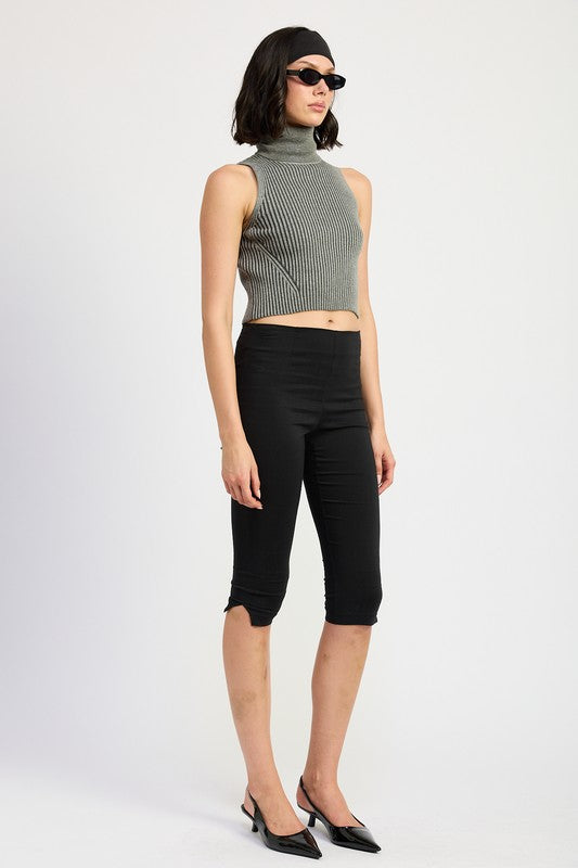 Turtle Neck Ribbed Sleeveless Top - HOUSE OF SHE