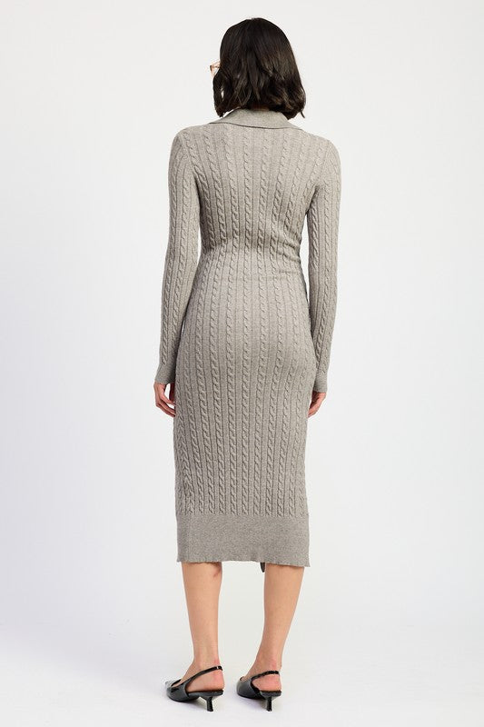 Shanie Buttoned Long Sleeve Cable Knit Dress - HOUSE OF SHE