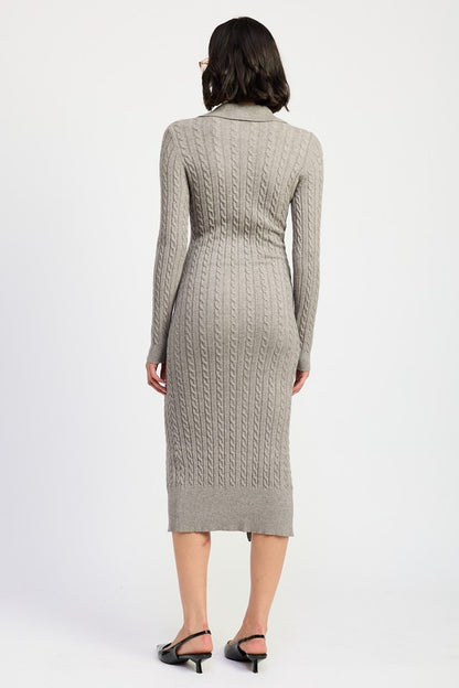 Shanie Buttoned Long Sleeve Cable Knit Dress