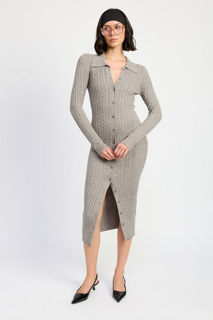 Shanie Buttoned Long Sleeve Cable Knit Dress