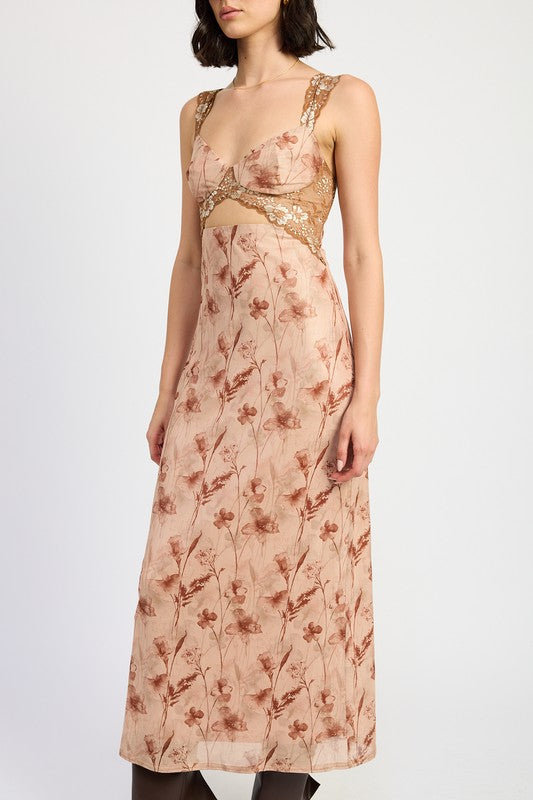 Lina Floral Lace Contrast Maxi Dress - HOUSE OF SHE