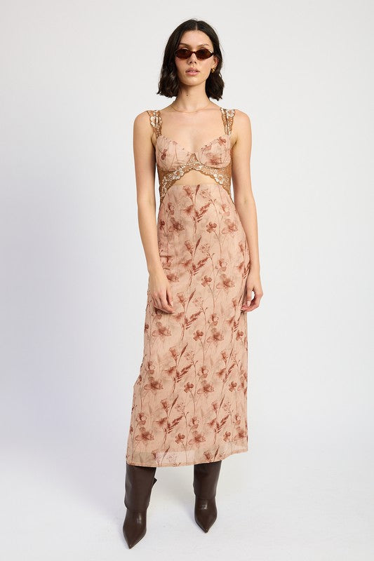 Lina Floral Lace Contrast Maxi Dress - HOUSE OF SHE