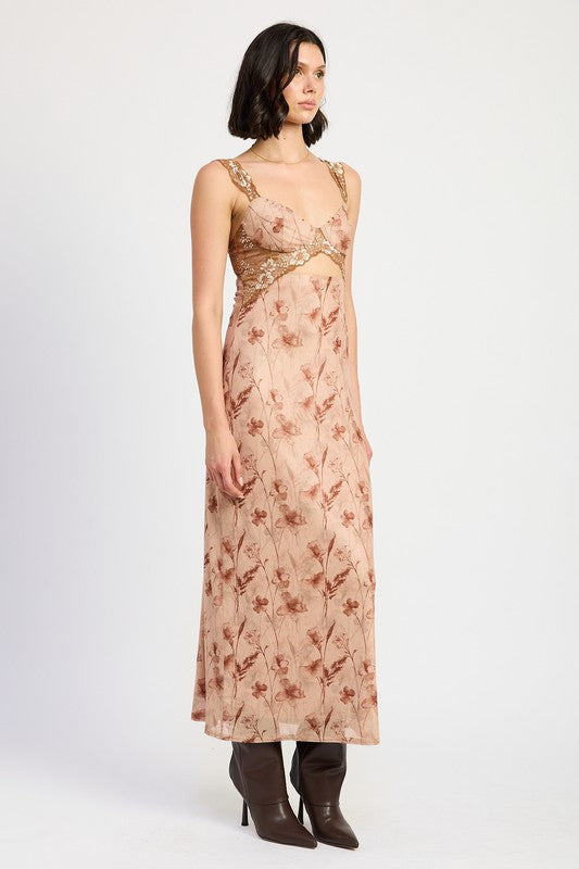 Lina Floral Lace Contrast Maxi Dress - HOUSE OF SHE